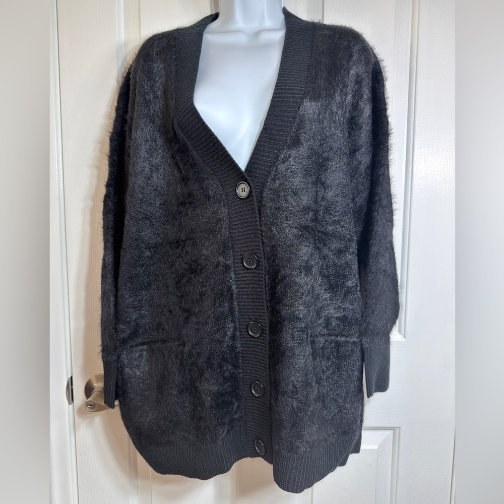 T Tahari Black Faux Fur Teddy Jacket